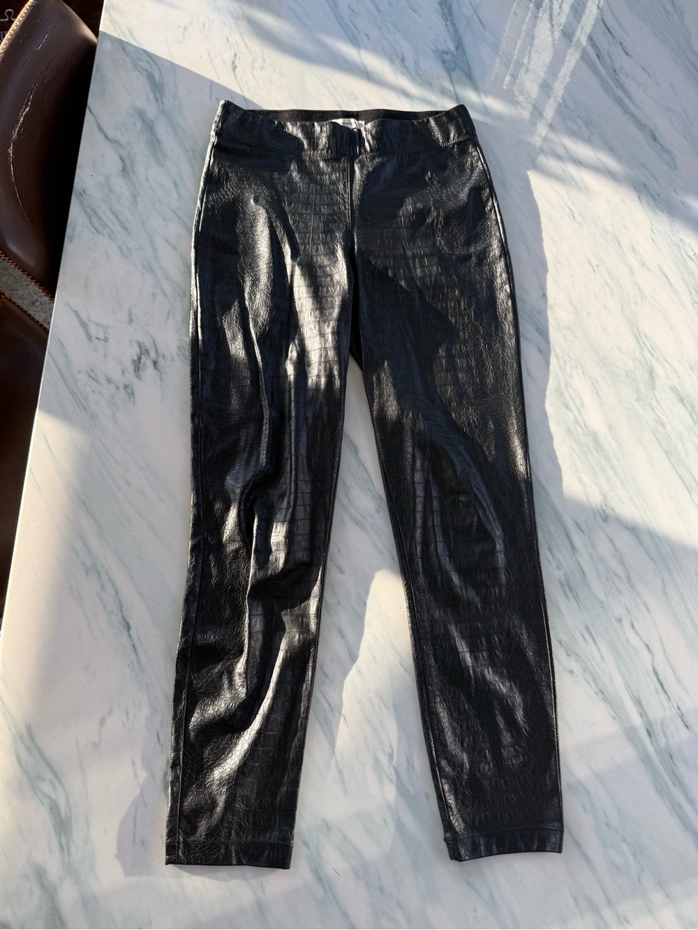 Max Studio Black Croc-Embossed Faux Leather Skinny Jeans